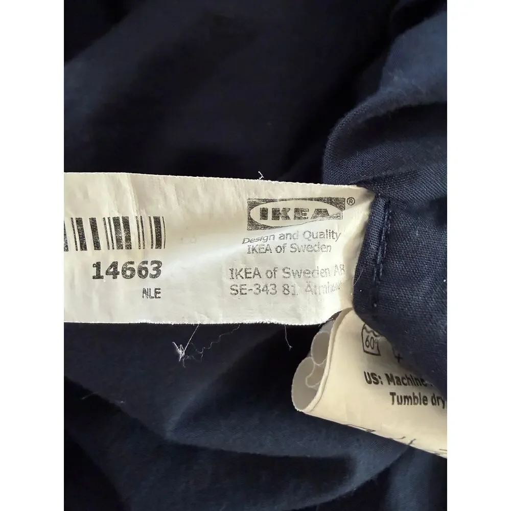 IKEA Alvine Stra Navy Blue Pleated Duvet Cover Set F/Q Cotton 3 Piece 94x80 READ